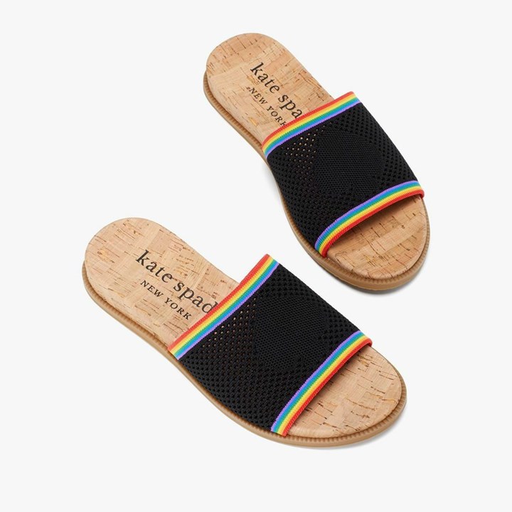Sandalias de Diapositivas Kate Spade Wren Rainbow Stripe Mujer Negras Multicolor | WBSZK8067