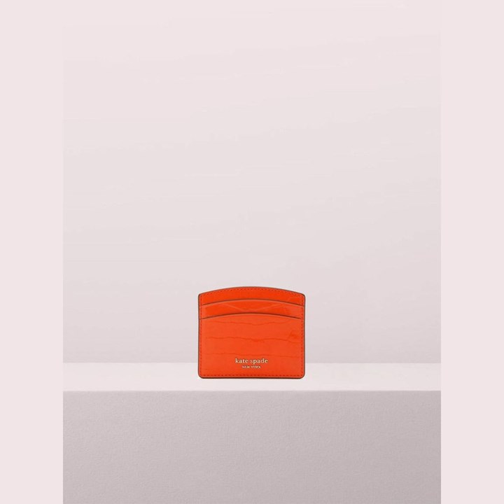 Tarjetero Kate Spade Sylvia Croc-Embossed Orange Cardholder Mujer Naranjas | NJZIO4820